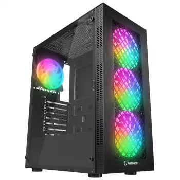Caja de PC semitorre Rampage PLAID V1 con ventana de cristal templado, 4 ventiladores RGB de 120mm, negra