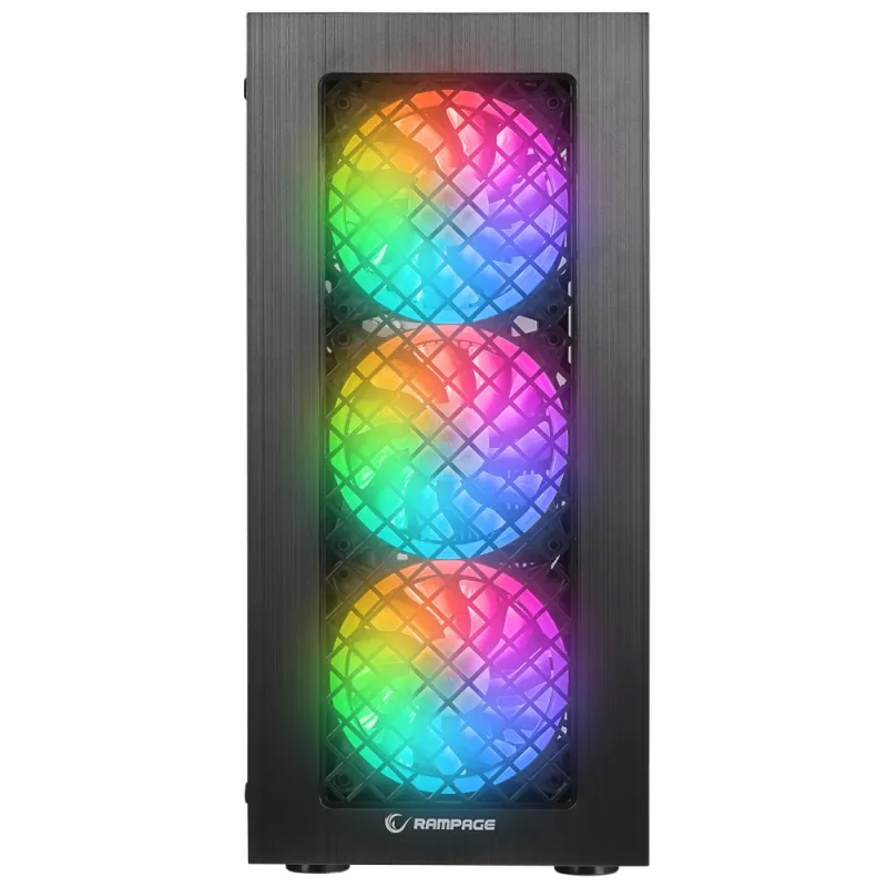Caja de PC semitorre Rampage PLAID V1 con ventana de cristal templado, 4 ventiladores RGB de 120mm, negra
