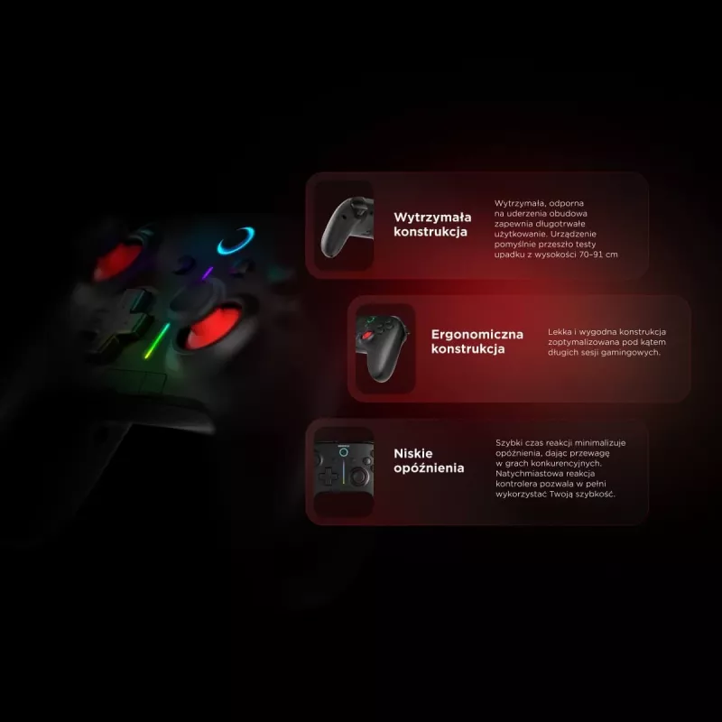 Rampage Hydra Pro Pad mando inalámbrico RGB 2.4G Hall Effect con gatillos magnéticos, negro