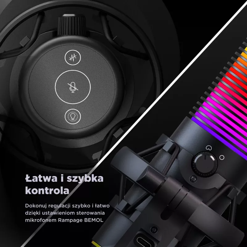 Rampage Bemol Micrófono gaming USB-C RGB, negro