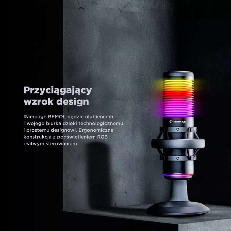 Rampage Bemol Micrófono gaming USB-C RGB, negro