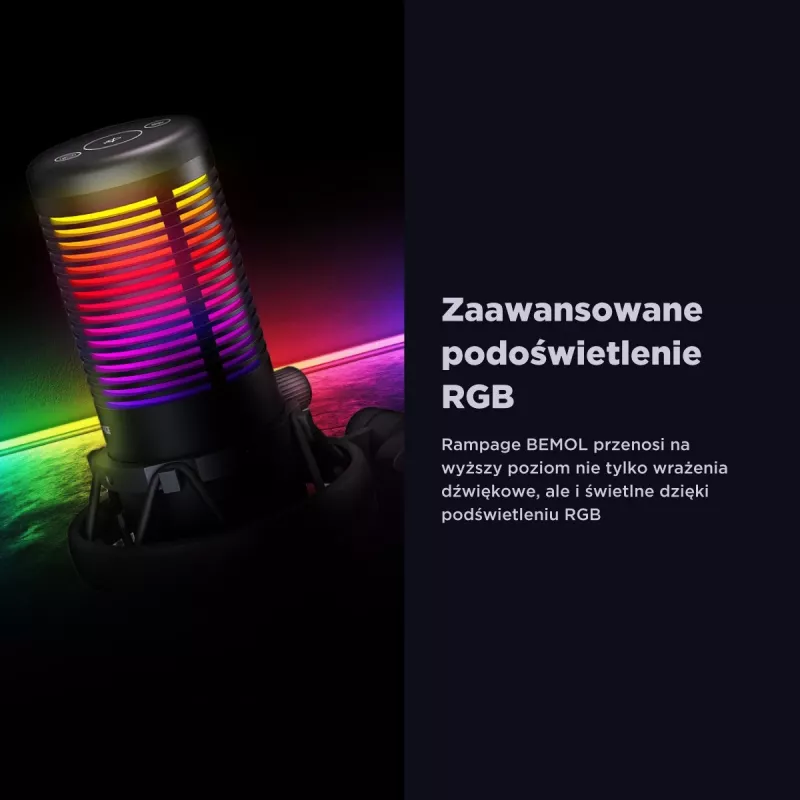 Rampage Bemol Micrófono gaming USB-C RGB, negro