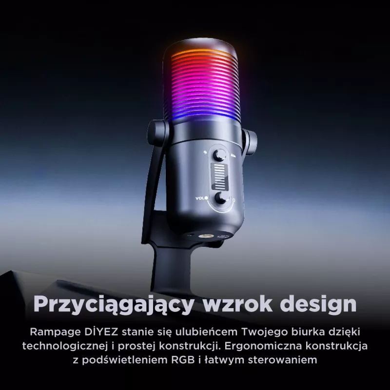 Rampage Diyez Micrófono gaming USB-C RGB, negro