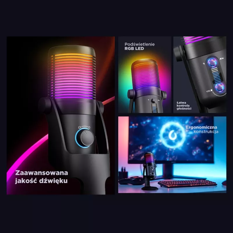 Rampage Diyez Micrófono gaming USB-C RGB, negro