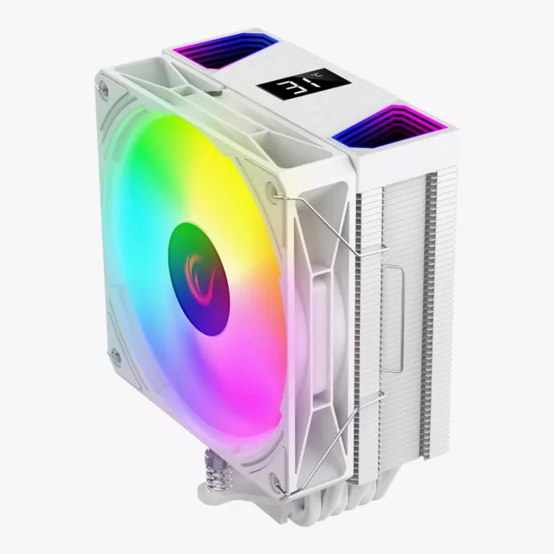 Rampage Octagon C70 Disipador de CPU con LCD, ventilador ARGB de 120 mm, AM5/LGA1700, blanco