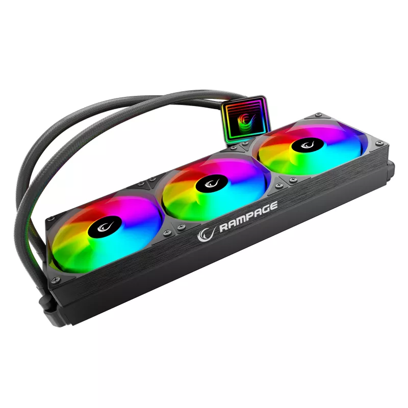 Rampage INFINITE V360 refrigeración líquida CPU AIO 360mm ARGB, pantalla digital de temperatura, negro