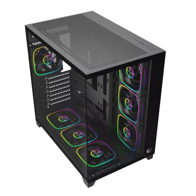 RAMPAGE SEALITE-BLACK caja PC semitorre con cristal templado, 7 ventiladores ARGB PWM, negra