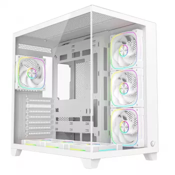 RAMPAGE SEALITE-WHITE caja PC semitorre con cristal templado, 7 ventiladores ARGB PWM, blanca