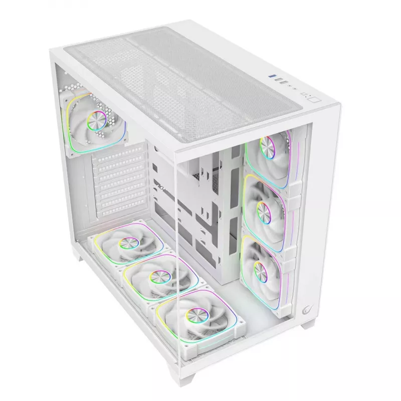 RAMPAGE SEALITE-WHITE caja PC semitorre con cristal templado, 7 ventiladores ARGB PWM, blanca
