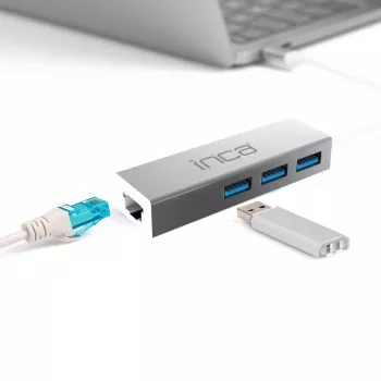 INCA IUSB-03TX Adaptador USB 3.0 a Gigabit Ethernet con Adaptador USB-C, 1000Mbit/s, Negro