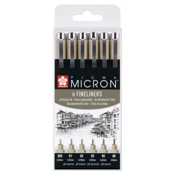 Set de rotuladores finos Sakura Pigma Micron 6 piezas negro