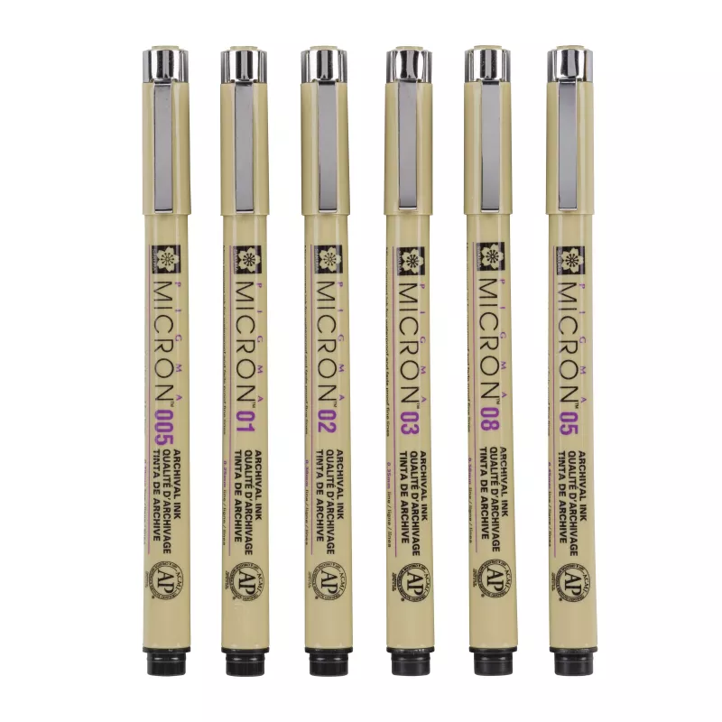 Set de rotuladores finos Sakura Pigma Micron 6 piezas negro