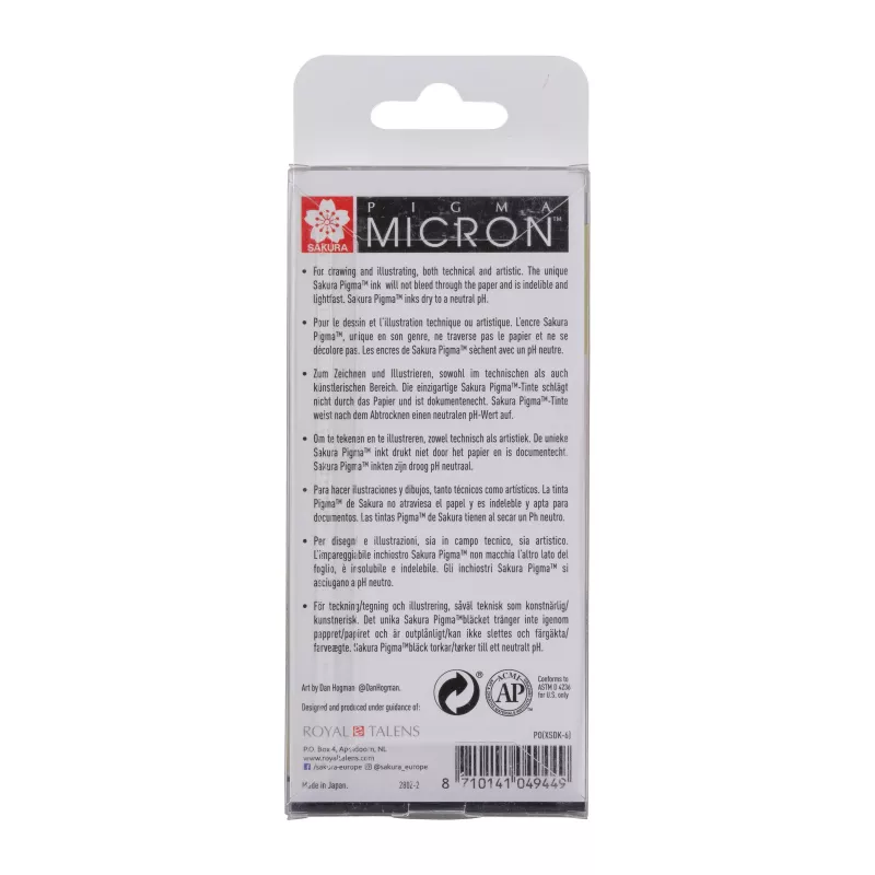 Set de rotuladores finos Sakura Pigma Micron 6 piezas negro