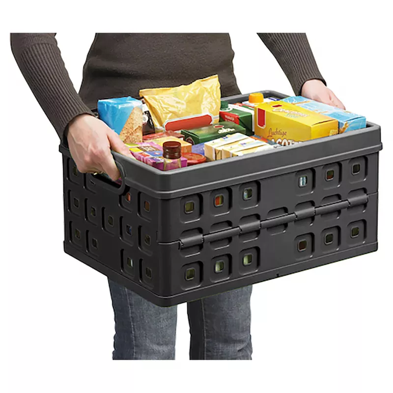 Helit Caja plegable Square H6180295 46L Caja de almacenamiento plegable gris/negro