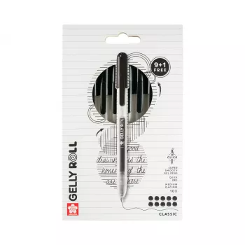 Sakura 9+1 Free Gelly Roll Retractable Classic bolígrafo de gel transparente 0,4 mm tinta negra pack de 10