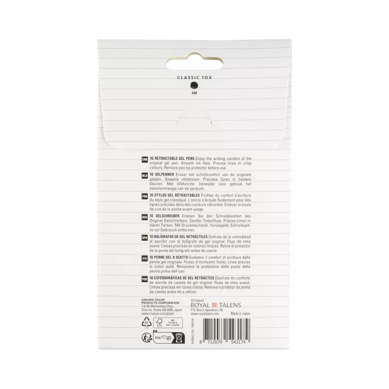 Sakura 9+1 Free Gelly Roll Retractable Classic bolígrafo de gel transparente 0,4 mm tinta negra pack de 10