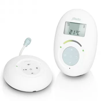 Alecto vigilabebés DECT con modo Full ECO y pantalla, blanco/azul