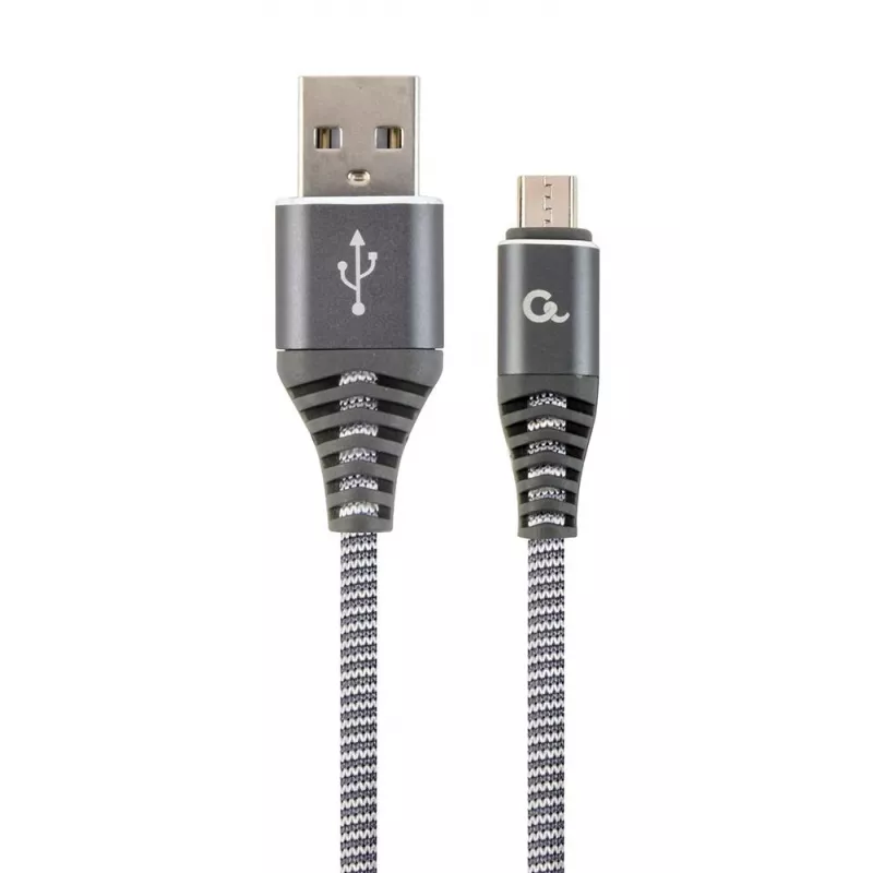 Gembird cable USB 2.0 conector macho Type-A a conector macho Micro USB-B premium de trenza de algodón 2m Space Grey/blanco