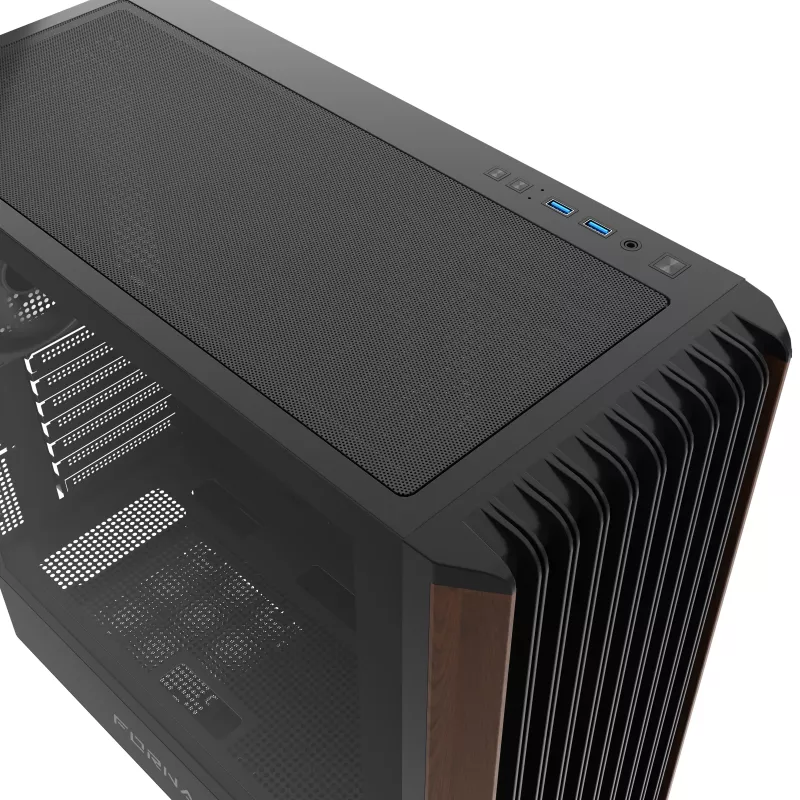 GEMBIRD CCC-FC-WOOD caja de ordenador mid tower, negra con detalle en madera, panel lateral de cristal templado