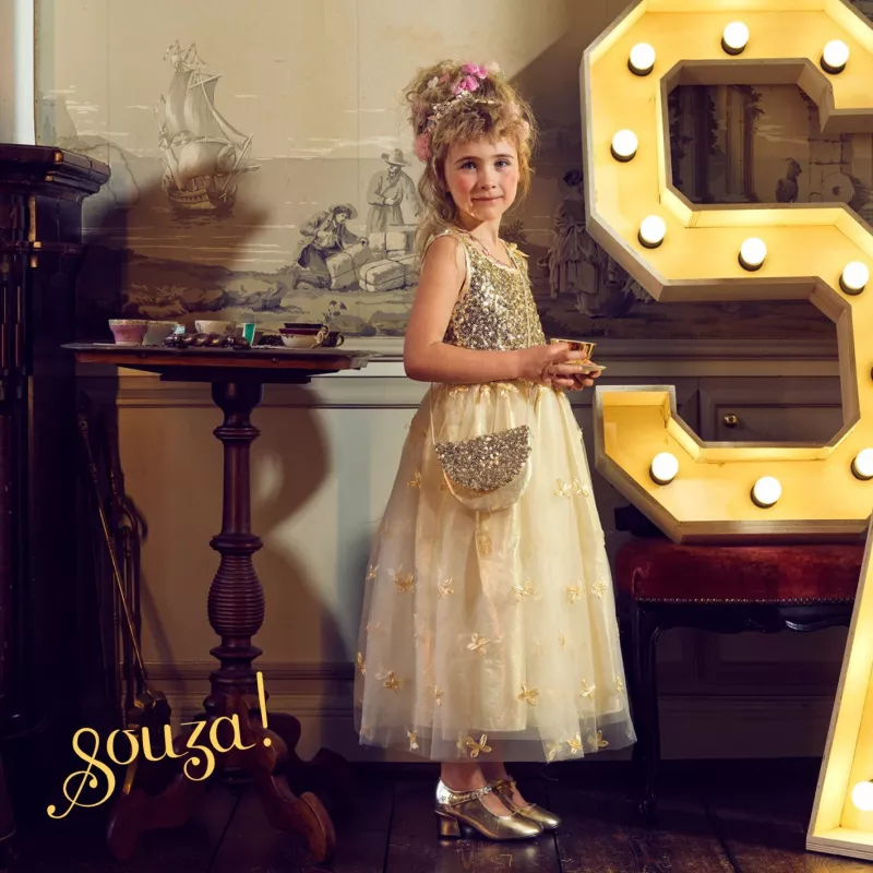 Souza! Sabine zapatos de disfraz de tacón alto dorado para niñas talla 34