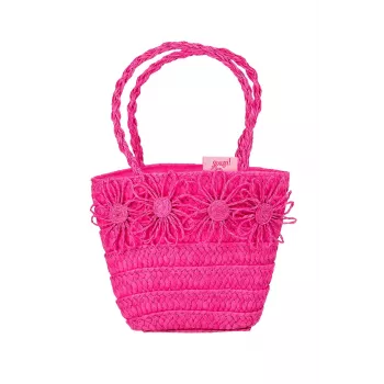 Souza! bolso de paja infantil con adornos florales, rosa