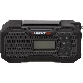 PerfectPro E-100 radio de emergencia con panel solar, manivela, linterna LED, powerbank, AM/FM, IPX3