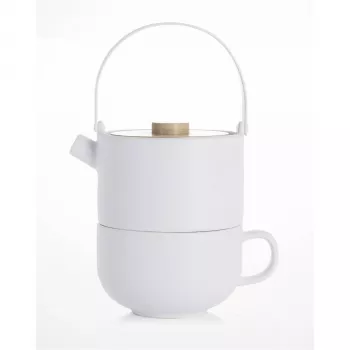 Bredemeijer Umea Set Tea-for-One Blanco con tapa de bambú