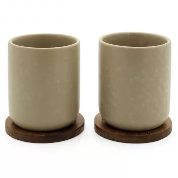 Bredemeijer Umea set de 2x tazas de té 200ml beige con posavasos 142025
