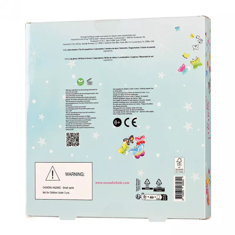 Souza Estuche de maquillaje infantil mariposa 13 piezas
