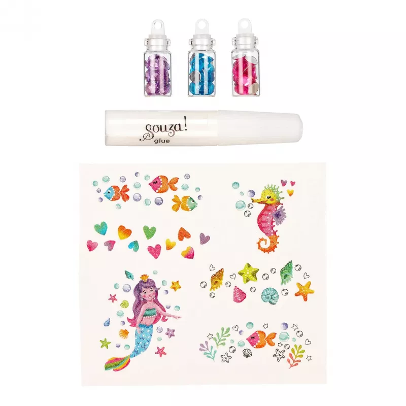 Souza! Set de tatuajes con purpurina y cristales sirena 5 piezas