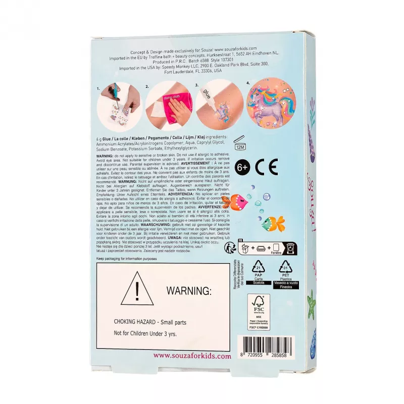 Souza! Set de tatuajes con purpurina y cristales sirena 5 piezas
