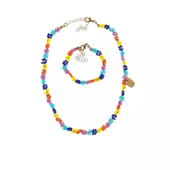 Souza! Set de collar y pulsera Millie azul, bisutería infantil con cuentas florales