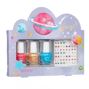 SOUZA! Set de pintauñas Galaxy para niñas - 3 pintauñas pelables con base de agua y pegatinas