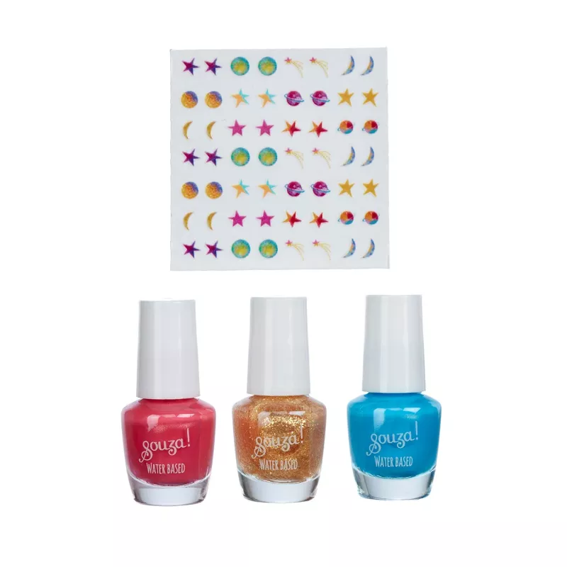 SOUZA! Set de pintauñas Galaxy para niñas - 3 pintauñas pelables con base de agua y pegatinas
