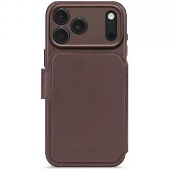 Funda con cartera desmontable de piel Decoded para iPhone 17 Pro con MagSafe - marrón chocolate
