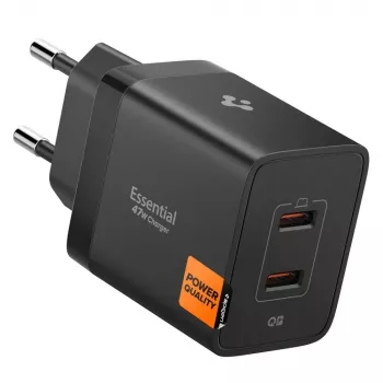 SPIGEN ESSENTIAL EE472EU Cargador de Red de 2 Puertos 47W Negro