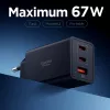 Spigen Essential EE673EU Cargador de Pared GaN 67W de 3 Puertos USB-C/USB-A Negro