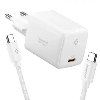 SPIGEN EE451EU Cargador de Red Essential de 1 Puerto 45W + Cable USB-C Blanco
