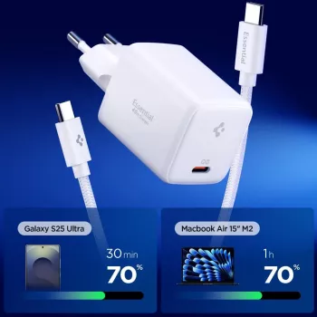 SPIGEN EE451EU Cargador de Red Essential de 1 Puerto 45W + Cable USB-C Blanco