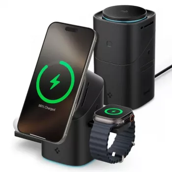 SPIGEN EF223MS Essential Cargador Inalámbrico Magnético Giratorio MagSafe 3 en 1 15W Qi2 Negro