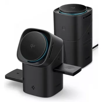 SPIGEN EF223MS Essential Cargador Inalámbrico Magnético Giratorio MagSafe 3 en 1 15W Qi2 Negro