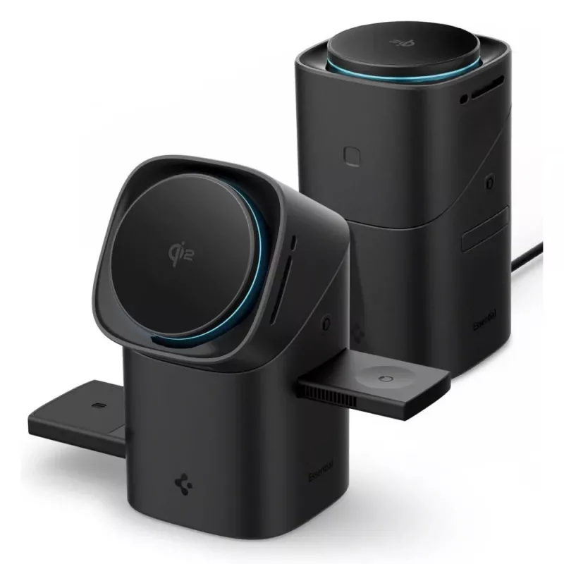 SPIGEN EF223MS Essential Cargador Inalámbrico Magnético Giratorio MagSafe 3 en 1 15W Qi2 Negro