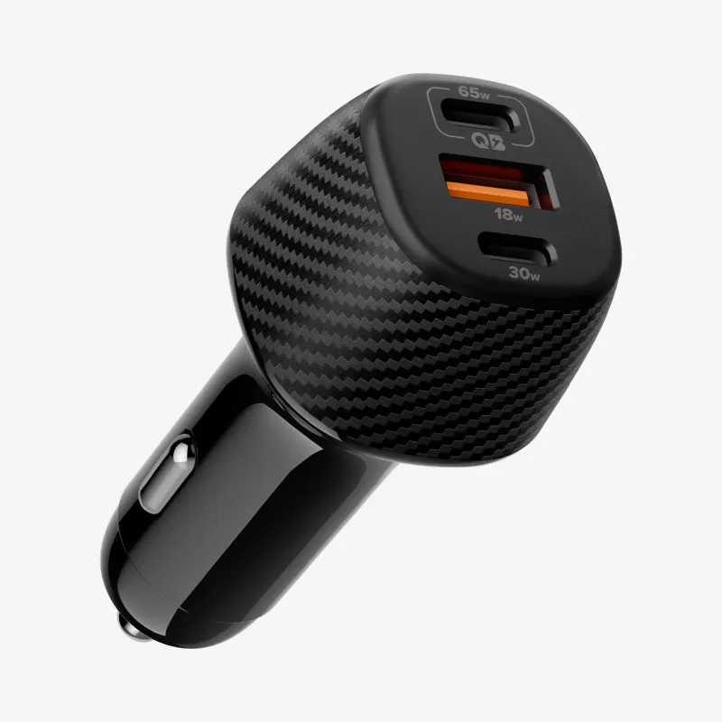 Spigen Essential EV1133 Cargador de Coche de 3 Puertos 113W Negro con Cable USB-C de 100W 1m