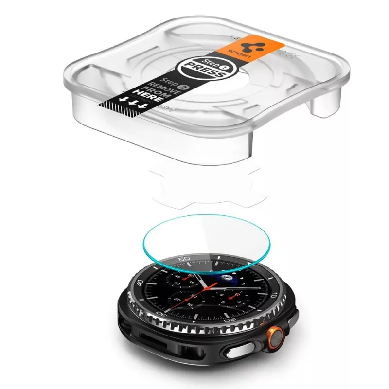 Spigen GLAS.tR EZ Fit protector de pantalla de cristal templado para Samsung Galaxy Watch 8 Classic (46 mm), 2 uds., transparente (AGL09877)