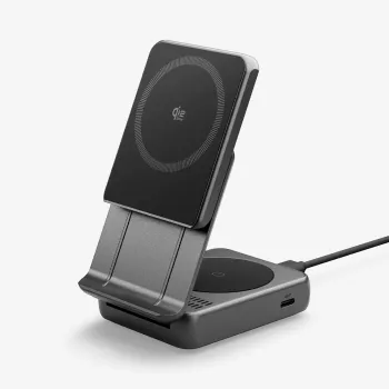 Spigen Essential Qi2 soporte de carga inalámbrica 2 en 1 25W MagSafe Black