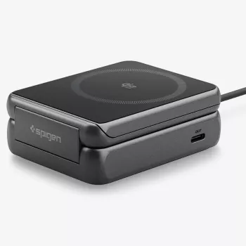 Spigen Essential Qi2 soporte de carga inalámbrica 2 en 1 25W MagSafe Black