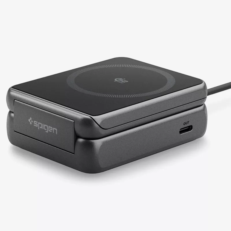 Spigen Essential Qi2 soporte de carga inalámbrica 2 en 1 25W MagSafe Black