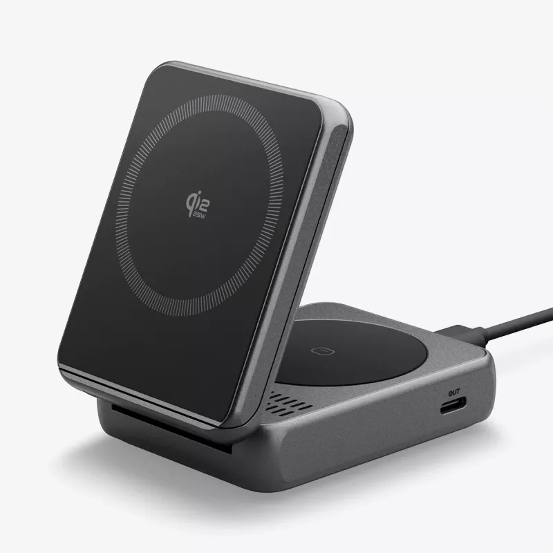 Spigen Essential Qi2 soporte de carga inalámbrica 2 en 1 25W MagSafe Black