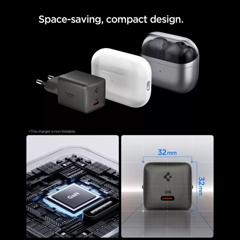 SPIGEN EE301EU-GAN Essential cargador de red de 1 puerto 30W Gris metalizado