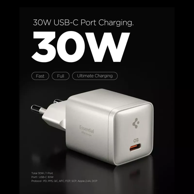 SPIGEN EE301EU-GAN Essential Cargador de red de 1 puerto 30W Titanio natural
